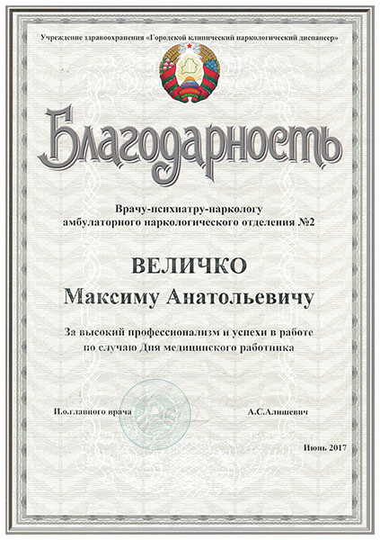 Благодарность за профессионализм